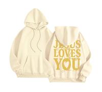 Sweat à capuche pour femme Jésus Jésus Loves You Mode Christian Ladies Vêtements à capuche Faith Y2K Graphique Décontracté avec capuche Col rond Manches longues Tendance Pull Automne Preppy God