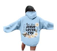 Sweat à capuche pour femme Jesus Loves You Y2K Anime Christian avec capuche Automne Backwoods Vêtements à capuche pour adolescents Lettre graphique décontracté Coupe ample Tendance Tenues fines Hauts