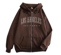 Sweat à capuche pour femme Los Angeles California imprimé graphique anime fermeture éclair avec capuche imprimé lettre Y2K imprimé floral coupe ample fermeture éclair haut essentiel, café, XL