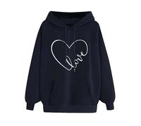 Sweat à capuche pour femme - Manches longues - En polaire - Imprimé en forme de cœur - Automne - Confortable - Chaud - Hiver - Polaire - Pull à capuche - Cordon de serrage - Streetwear, Noir , XL
