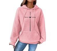Sweat à capuche pour femme - Motif gaufré - Pour la Saint-Valentin - Cœur - Imprimé croix - Mignon à manches longues - Doux - Pull d'hiver décontracté et amusant - Vêtements de sport - Cadeau pour les
