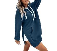 Sweat à capuche pour femme - Oversize - Long - Sweatshirt à manches longues - Décontracté - Loisirs - Pull d'hiver basique à manches longues - Confortable - Couleur unie - Pull à capuche Y2K, Marine