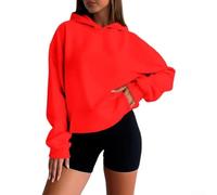 Sweat à Capuche pour femme Polyester Couleur Unie Regular Fit | Polyester durable, élasticité modérée, confort optimal pour mouvements quotidiens(bright red S)