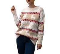 Sweat à capuche pour femme Pull à manches lanternes Noël Flocon de neige Motif Fawn Pull en tricot décontracté avec col rond Vestes de transition Femme Pas cher, kaki, S