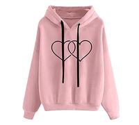 Sweat à capuche pour femme - Pull classique à capuche avec cordon de serrage et poches - Imprimé cœurs - Pull décontracté et confortable - Coupe ample - Haut à manches longues, Rose 6, L
