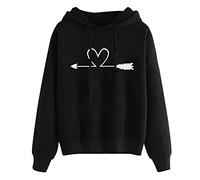 Sweat à capuche pour femme - Pull classique à capuche avec cordon de serrage et poches - Imprimé cœurs - Pull décontracté et confortable - Coupe ample - Haut à manches longues, Noir-4, XXL