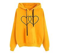 Sweat à capuche pour femme - Pull classique à capuche avec cordon de serrage et poches - Imprimé cœurs - Pull décontracté et confortable - Coupe ample - Haut à manches longues, Jaune-6, XXL