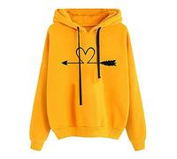 Sweat à capuche pour femme - Pull classique à capuche avec cordon de serrage et poches - Imprimé cœurs - Pull décontracté et confortable - Coupe ample - Haut à manches longues, Jaune-4., 3XL