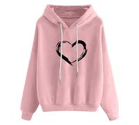 Sweat à capuche pour femme - Pull classique à capuche avec cordon de serrage et poches - Imprimé cœurs - Pull décontracté et confortable - Coupe ample - Haut à manches longues, rose-2, XXL