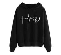 Sweat à capuche pour femme - Pull classique à capuche avec cordon de serrage et poches - Imprimé cœurs - Pull décontracté et confortable - Coupe ample - Haut à manches longues, Noir-5, L