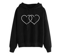 Sweat à capuche pour femme - Pull classique à capuche avec cordon de serrage et poches - Imprimé cœurs - Pull décontracté et confortable - Coupe ample - Haut à manches longues, Noir-6, XL