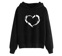 Sweat à capuche pour femme - Pull classique à capuche avec cordon de serrage et poches - Imprimé cœurs - Pull décontracté et confortable - Coupe ample - Haut à manches longues, Noir 2, XL