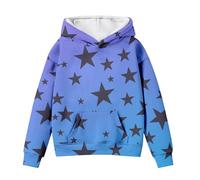 Sweat à capuche pour fille avec poche imprimé étoiles, pull à capuche en coton, pull chaud à manches longues, vêtement de sport décontracté à manches longues (bleu-1, 3-4 ans)
