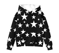 Sweat à capuche pour fille avec poche imprimé étoiles, pull à capuche en coton, sweat chaud à manches longues, vêtements de sport décontractés à manches longues (noir-2, 1-2 ans)