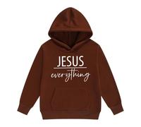 Sweat à capuche pour fille confortable inspirant Sweat à capuche poche kangourou Sweatshirt religieux minimaliste Inscription unie T-shirt à manches longues pour l'église, Stil-o02 Marron, 8-9 ans