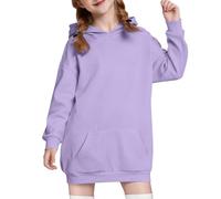 Sweat à capuche pour fille - Extra long - Pull à capuche et poches - Manches longues - Couleur unie - Haut décontracté - Chaud - Mode Jack - Coupe-vent - Veste d'extérieur pour enfants de 5 à 14 ans