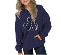 Sweat à capuche pour fille Kawaii - Motif chien - Sweat à capuche tendance - Automne - Hiver - Chaud - Confortable - Manches longues - Streetwear, Marine, 120