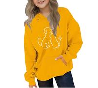 Sweat à capuche pour fille Kawaii - Motif chien - Sweat à capuche tendance - Automne - Hiver - Chaud - Confortable - Manches longues - Streetwear, jaune, 140