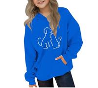 Sweat à capuche pour fille Kawaii - Motif chien - Sweat à capuche tendance - Automne - Hiver - Chaud - Confortable - Manches longues - Streetwear, bleu, 110