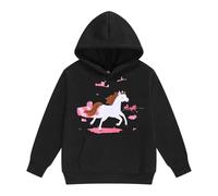Sweat à Capuche pour Fille Manteau Sweat Chaud avec Motif Cheval Capuche Ajustable et Poche Manches Longues Style Ranch Hivernal idéal pour activités Quotidiennes et Loisirs (Black, 12-13 Years)