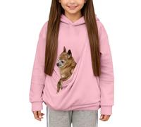 Sweat à Capuche pour Filles avec Poche pour Chat Drôle Chien Sac de Transport à Manches Longues Ample Sweat-Shirt à Capuche Décontracté Chaud d'hiver Respirant Mode en Polaire Filles 3-14 Ans