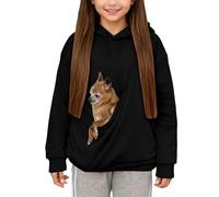 Sweat à Capuche pour Filles avec Poche pour Chat Drôle Chien Sac de Transport à Manches Longues Ample Sweat-Shirt à Capuche Décontracté Chaud d'hiver Respirant Mode en Polaire Filles 3-14 Ans