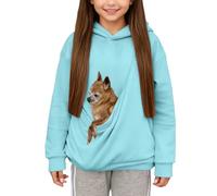 Sweat à Capuche pour Filles avec Poche pour Chat Drôle Chien Sac de Transport à Manches Longues Ample Sweat-Shirt à Capuche Décontracté Chaud d'hiver Respirant Mode en Polaire Filles 3-14 Ans