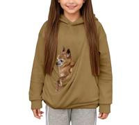 Sweat à Capuche pour Filles avec Poche pour Chat Drôle Chien Sac de Transport à Manches Longues Ample Sweat-Shirt à Capuche Décontracté Chaud d'hiver Respirant Mode en Polaire Filles 3-14 Ans
