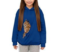 Sweat à Capuche pour Filles avec Poche pour Chat Drôle Chien Sac de Transport à Manches Longues Ample Sweat-Shirt à Capuche Décontracté Chaud d'hiver Respirant Mode en Polaire Filles 3-14 Ans