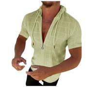 Sweat à capuche pour homme à carreaux couleur pure avec cordon de serrage - Pour entraînement en plein air - Manches courtes - Confortable - Coupe aérée - Coupe près du corps - Style hipster - T-shirt