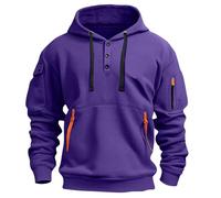 Sweat à capuche pour homme à manches longues boutonné avec poches multiples - Survêtement de sport ample et extensible avec cordon de serrage - Confortable - Pour l'automne et l'hiver, violet, 3XL