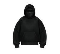 Sweat à capuche pour homme avec cagoule Oversized Y2K avec double capuche, coupe-vent ninja avec doublure en polaire, veste de transition uni, masque à capuche pour jogging, loisirs, plein air, Noir
