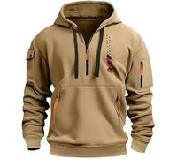 Sweat à capuche pour homme avec capuche d'hiver - Demi-fermeture éclair - Sweat à capuche - Impression 2D - Cordon de serrage et sac à bandoulière - Coupe ample - Couleur unie, kaki, L