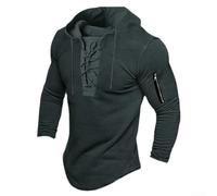 Sweat à capuche pour homme avec couleur unie, lacets sur le devant et fermeture éclair, manches longues pour un style de vie décontracté (L noir)