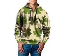 Sweat à capuche pour homme avec demi-fermeture éclair classique 3D Motif trèfle à manches longues Style décontracté Coupe ample Vêtements de fête, Gn4, L