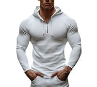 Sweat à capuche pour homme avec demi-fermeture éclair - Coupe ajustée - En tricot texturé - Couleur unie - Cordon de serrage - Élégant - Manches longues - Léger - Décontracté - En duvet - Tendance