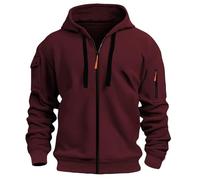 Sweat à capuche pour homme avec fermeture éclair intégrale et manches longues avec poches, couleur unie, léger, sweat à capuche surdimensionné pour une tenue décontractée et d'entraînement, Rouge, XL