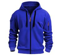 Sweat à capuche pour homme avec fermeture éclair intégrale et manches longues avec poches, couleur unie, léger, sweat à capuche surdimensionné pour une tenue décontractée et d'entraînement, bleu, S