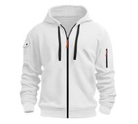 Sweat à capuche pour homme avec fermeture éclair intégrale et manches longues avec poches, couleur unie, léger, sweat à capuche surdimensionné pour une tenue décontractée et d'entraînement, blanc, M