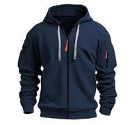 Sweat à capuche pour homme avec fermeture éclair intégrale et manches longues avec poches, couleur unie, léger, sweat à capuche surdimensionné pour une tenue décontractée et d'entraînement, bleu