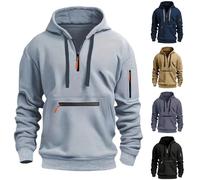 Sweat à capuche pour homme avec fermeture éclair quart de tour - Pull à capuche à manches longues - Veste de sport décontractée avec plusieurs poches - Doux et confortable - Chemisier de travail long