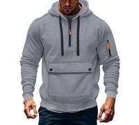 Sweat à capuche pour homme avec fermeture éclair - Sweats à capuche avec demi-fermeture éclair - Sweat à capuche - Veste à capuche - Sweat à capuche - Sweat à capuche - Haut pour homme, Cendre claire