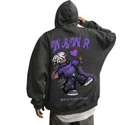 Sweat à capuche pour homme avec impression de dessin animé au dos - Sweat à capuche oversized dans un style street art | Sweatshirt décontracté avec phrase positive, L