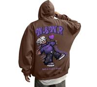 Sweat à capuche pour homme avec impression de dessin animé au dos - Sweat à capuche oversized dans un style street art | Sweatshirt décontracté avec phrase positive, M