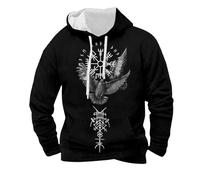 Sweat à capuche pour homme avec impression médiévale Viking Mythologie nordique Sweat à capuche respirant surdimensionné adapté aux amateurs d'histoire Cosplay ou soirées de feu de camp, V noir., XXL