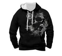 Sweat à capuche pour homme avec impression médiévale Viking Mythologie nordique Sweat à capuche respirant surdimensionné adapté aux amateurs d'histoire Cosplay ou soirées de feu de camp, W noir., L