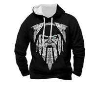 Sweat à capuche pour homme avec impression médiévale Viking Mythologie nordique Sweat à capuche respirant surdimensionné adapté aux amateurs d'histoire Cosplay ou soirées de feu de camp, S noir., M