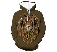 Sweat à capuche pour homme avec imprimé animal lion 3D - Style décontracté - Grande taille - Avec poche, marron, 6XL