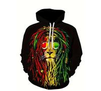 Sweat à capuche pour homme avec imprimé animal lion 3D - Style décontracté - Grande taille - Avec poche, noir 2, 6XL