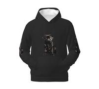 Sweat à capuche pour homme avec imprimé carlin noir mignon - Taille standard - 2 _ 00x - Pour l'hiver, l'automne et le printemps - Avec poche kangourou